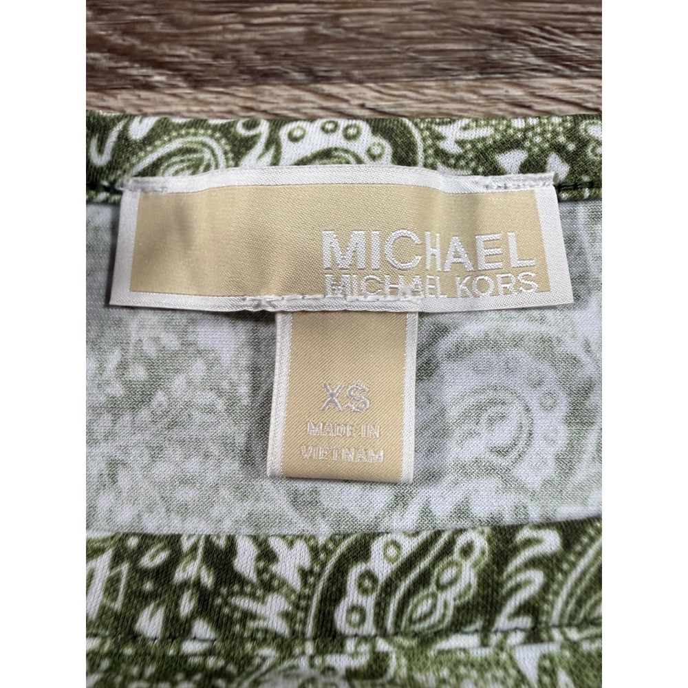 Michael Kors Top XS Bell Sleeve Green Paisley Side Tie 70s Inspired Fairy Flowy - Picture 7 of 8